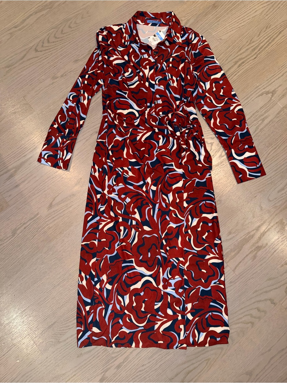 J. McLaughlin Leandra Garden Dance Shirt Dress S – Navy Maroon – NWT $298